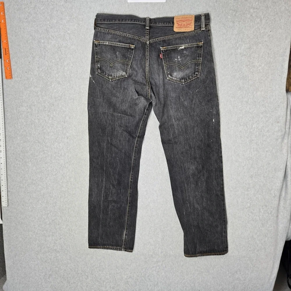 Levi's 501 Men Jeans 35X32 Gray Denim Original Fit Straight Leg Distressed READ
